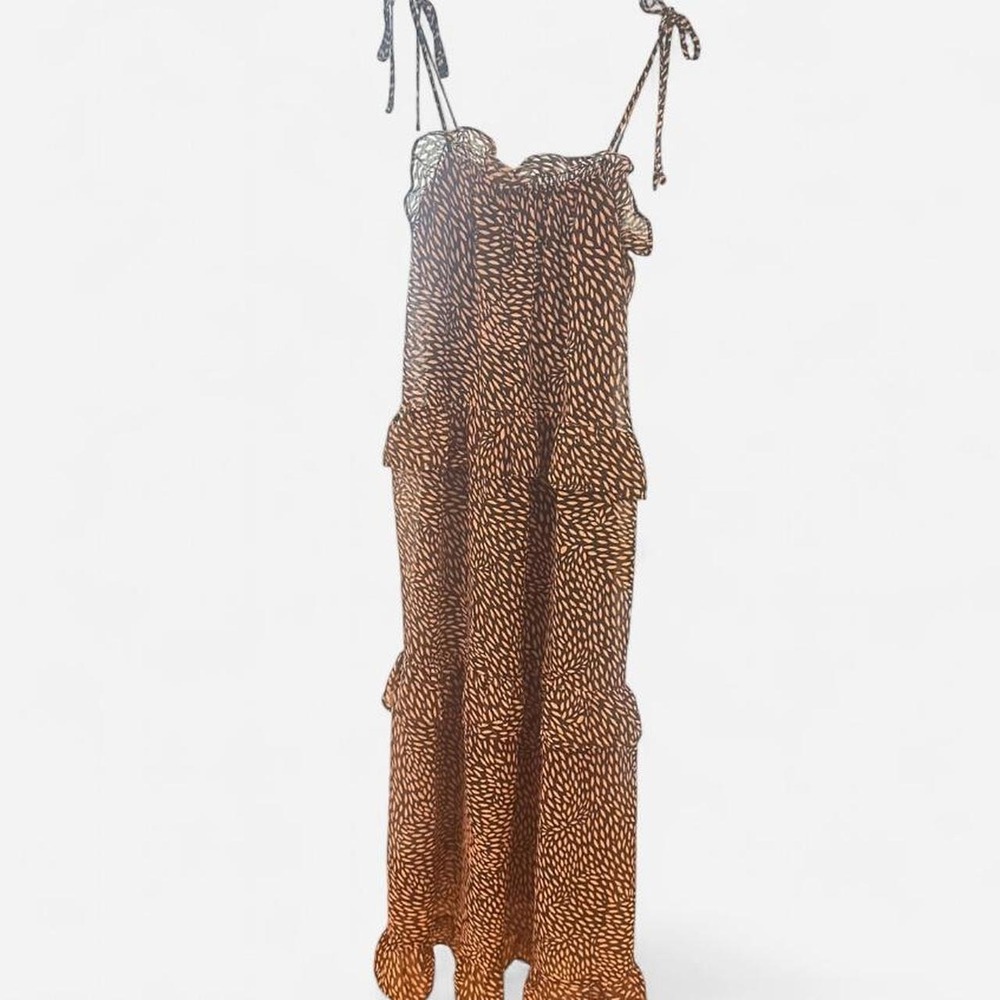 Brown and black maxi dress with ruffle layers